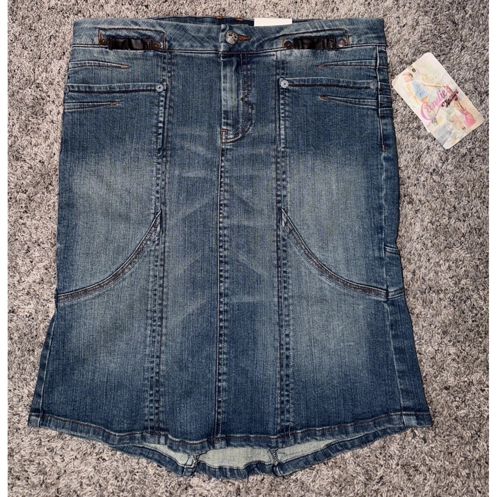 Y2K Candies Vintage Low Rise Denim Jean Skirt‎ Size 11 Knee Length Flare Boho